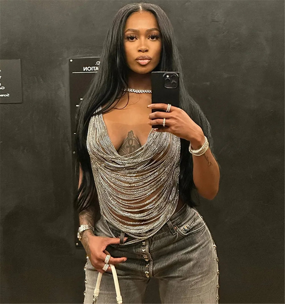 Metal Chain Tassel Tank Top